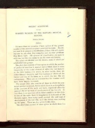 Recent additions to the Warren Museum of the Harvard Medical School : spines