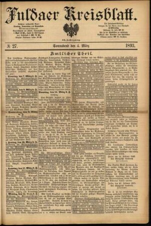 Erste Ausgabe vom Samstag, den 04. März 1893.