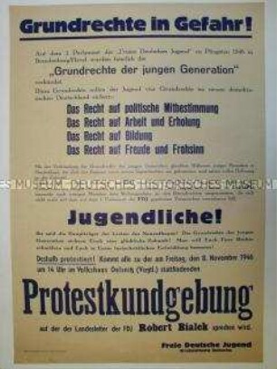 Maueranschlag der FDJ Oelsnitz mit Ankündigung einer Protestkundgebung gegen die LDP