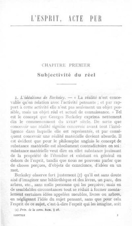 Chapitre premier - Subjectivité du réel