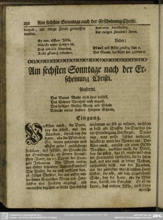 Am sechsten Sonntage nach der Erscheinung Christi