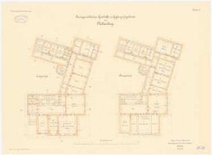 Amtsgericht mit Gefängnis, Plettenberg: Grundriss Erdgeschoss, Obergeschoss 1:100