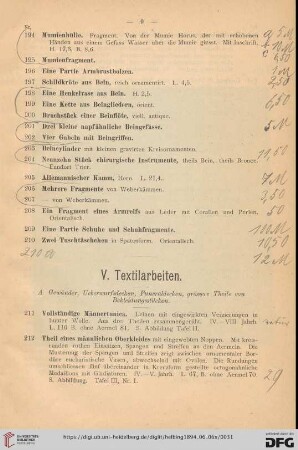 V. Textilarbeiten (Nr. 211-453)