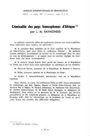 19-38, Criminalité dans le pays francophones d'Afrique