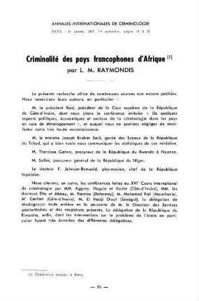 19-38, Criminalité dans le pays francophones d'Afrique