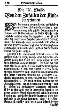 Die IX. Classe. Von den Zufällen der Kind-betterinnen.