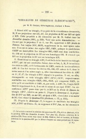REMARQUES DE GÉOMÉTRIE ÉLÉMENTAIRE.