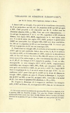 REMARQUES DE GÉOMÉTRIE ÉLÉMENTAIRE.
