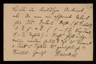 Nr. 17: Postkarte von Ernst Haeckel an Ernst Heinrich Ehlers, Jena