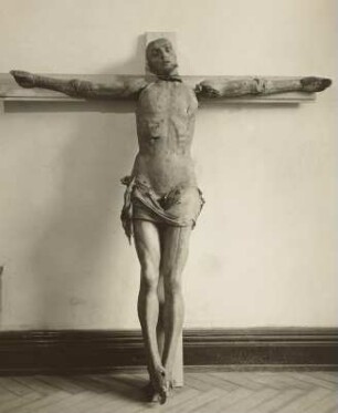 Döbeln, Stadtkirche St. Nikolai, "Mirakelmann" (Christus am Kreuz), um 1500 : Zwischenaufnahme nach Entfernung falscher Leinenbefestigungen