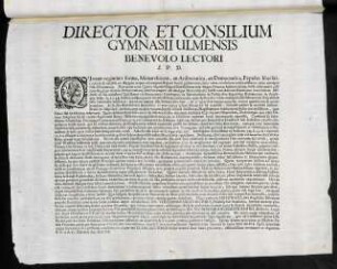 Director Et Consilium Gymnasii Ulmensis Benevolo Lectori S. P. D.