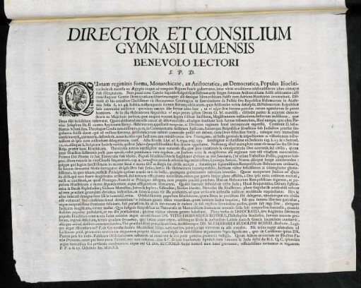 Director Et Consilium Gymnasii Ulmensis Benevolo Lectori S. P. D.