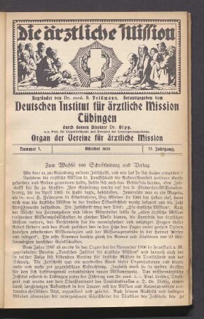 Nummer 1. Oktober 1920. 11. Jahrgang