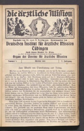 Nummer 1. Oktober 1920. 11. Jahrgang