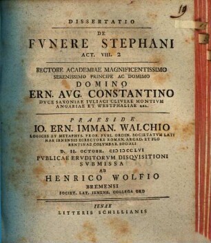 Dissertatio De Fvnere Stephani Act. VIII. 2