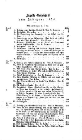 Inhalts-Verzeichniß zum Jahrgang 1854