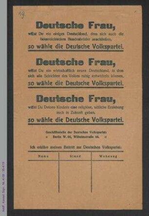 Deutsche Volkspartei - Deutsche Frau, willst Du ein einiges Deutschland....