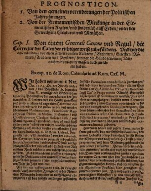 Bartolemaei Sculteti Philom. Gorl. Prognosticon Vber das Jahr nach Christi Geburth 1591. : Jn Sechs Capitel außgetheylet: Cap. 1. Von einer general Ordnung ... Cap. 2. Von der Mundana reuolutione ...