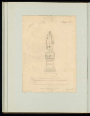 Postament für Schinkelstatue Monatskonkurrenz August 1867: Aufriss Vorderansicht; Maßstabsleiste