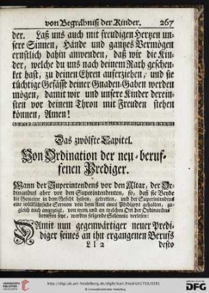 Das zwoelfte Capitel von der Ordination der neu-beruffenen Prediger