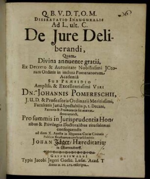 Dissertatio Inauguralis Ad L. ult. C. De Iure Deliberandi