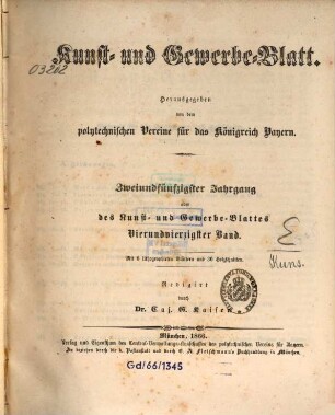 Kunst- und Gewerbeblatt des Polytechnischen Vereins für das Königreich Bayern. 52 = Bd. 44. 1866
