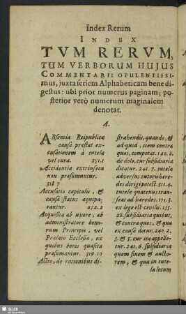 Index Tum Rerum, Tum Verborum