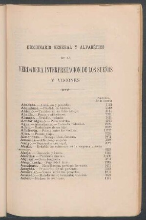Diccionario general y alfabético de la verdadera interpretación de los sueños y visiones