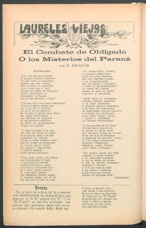 Laureles viejos - El combate de obligado ó los místerios del Paraña : (Continuación)
