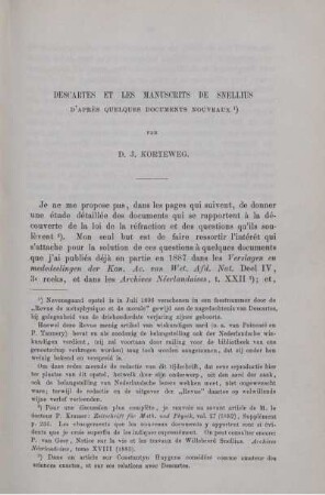 Descartes et les manuscripts de snellius d'après quelques documents nouveaux.
