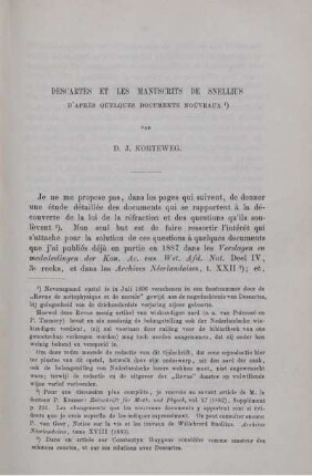 Descartes et les manuscripts de snellius d'après quelques documents nouveaux.
