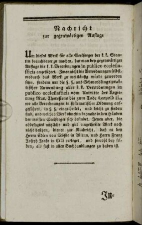 Nachricht zur gegenwärtigen Auflage.