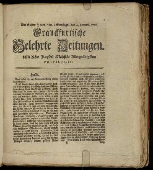 Num. I. Dienstags, den 4. Januarii. 1746 - Num. X. Freytags, den 4. Februarii. 1746