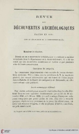 Revue des découvertes archéologiques faites en 1861: dans le département de la Seine-Inférieure
