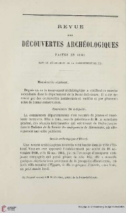 Revue des découvertes archéologiques faites en 1861: dans le département de la Seine-Inférieure