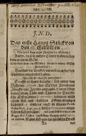 Das erste Haupt-Stück von den 10. Gebothen
