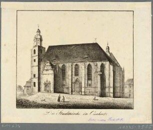 Die alte, beim Stadtbrand 1842 zerstörte Stadtkirche St. Aegidien in Oschatz in Sachsen