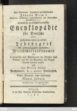 Bd. 1: Monat Jänner. [Februar]