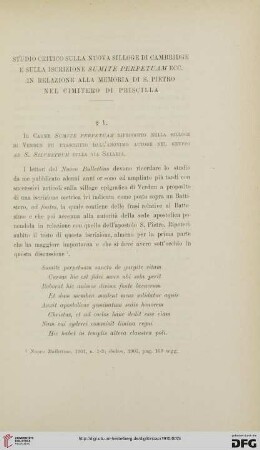 16: Studio critico sulla nuoco silloge di Cambridge e sulla iscrizione Sumite perpetuam ecc. in relazione alla memoria di S. Pietro nel cimitero di Priscilla