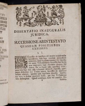 1-15, Dissertatio Inauguralis Juridica. De Successione Abintestato Quasdam Positiones Exhibens. Corollaria.
