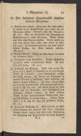 D. Zur besondern Charakteristik einzelner Ordens-Mitglieder.