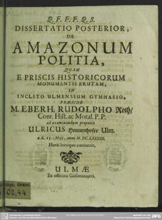 Dissertatio posterior de amazonum politia