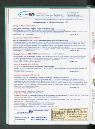 Kultur Mix: Veranstaltungen im Oktober/November 2007