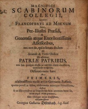 Disp. de feimeris, veteris Westphalorum iudicii scabinis