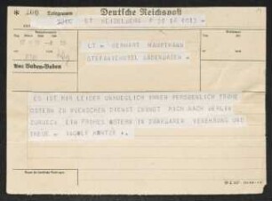 Brief von Ingolf Kuntze an Gerhart Hauptmann