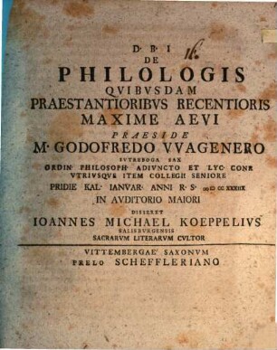 De Philologis Qvibvsdam Praestantioribvs Recentioris Maxime Aevi