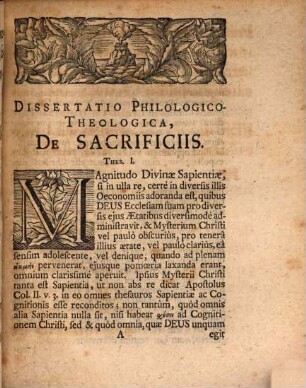 Dissertatio Philologico-Theologicae De Sacrificiis