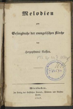 Melodien zum Gesangbuche der evangelischen Kirche des Herzogthums Nassau