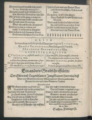 Aliud In tumulum nobilis, pudicissimaeque virginis Lucretiae ...