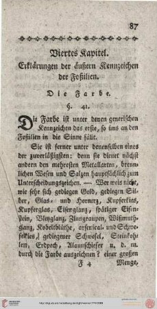 4. Kapitel. Erklärungen der äußern Kennzeichen der Foßilien